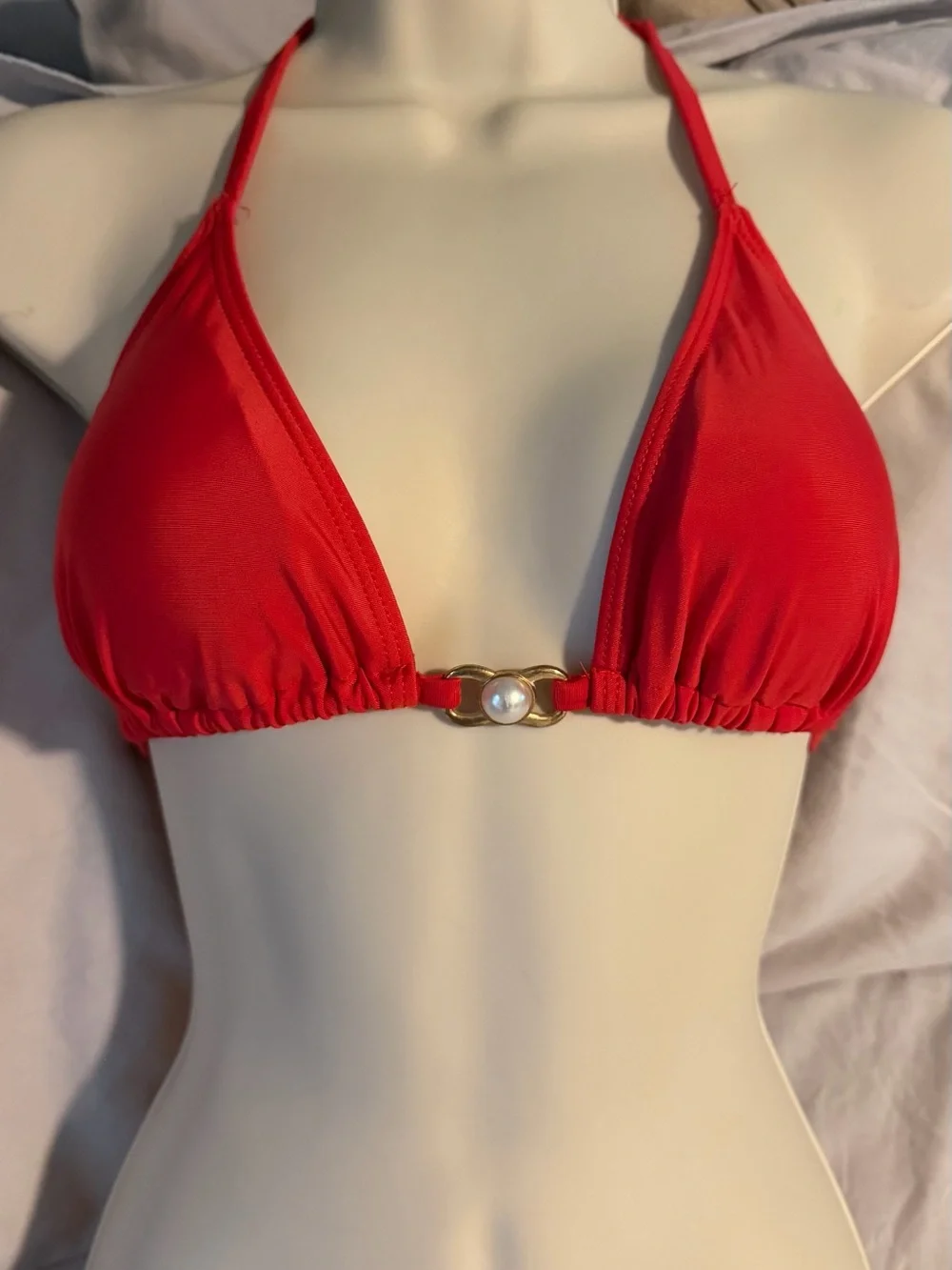 H&M Red Triangle Bikini Set with Gold Accent